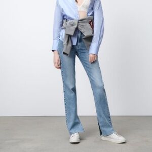 Zara Slim Flared Slitted High Rise Z1975 Jeans Mid Blue Size 2